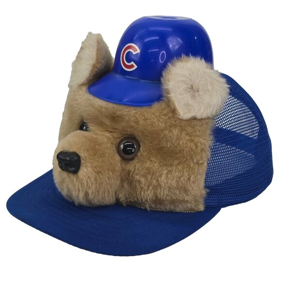 Chicago Cubs Hat with Plush Bear Face & Mini Helmet Snapback Cap Novelty Mascot - Picture 5 of 8